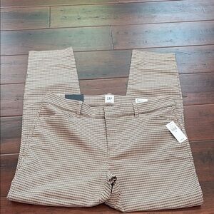 NWT Gap Signature Skinny Ankle Plaid Pants Womens 12 Tan and Navy Stretch